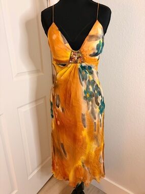 Cache Orange Floral Slip Dress with Beaded Waist